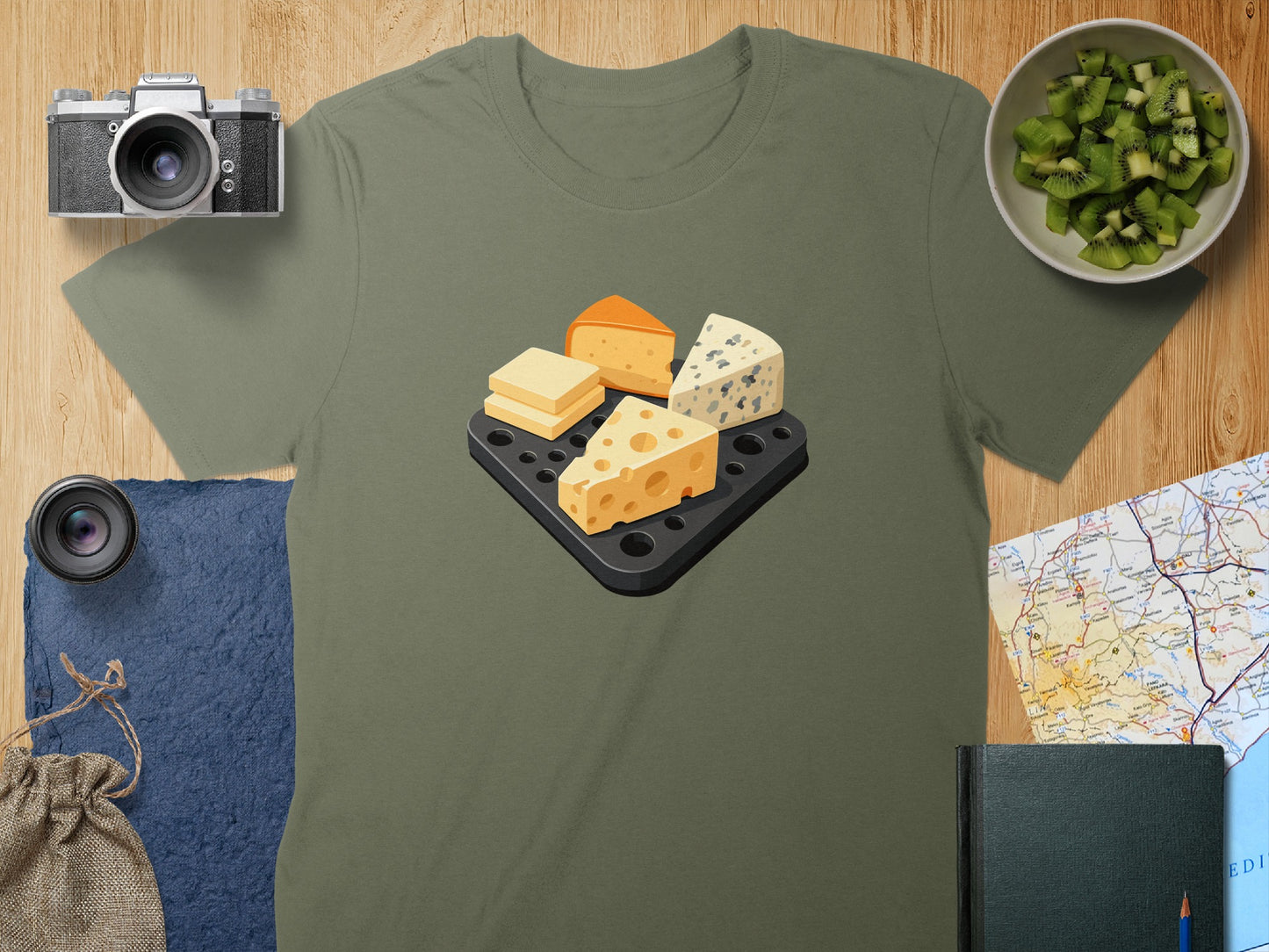 Assorted Cheeses Graphic on Green Short Sleeve T-Shirt product