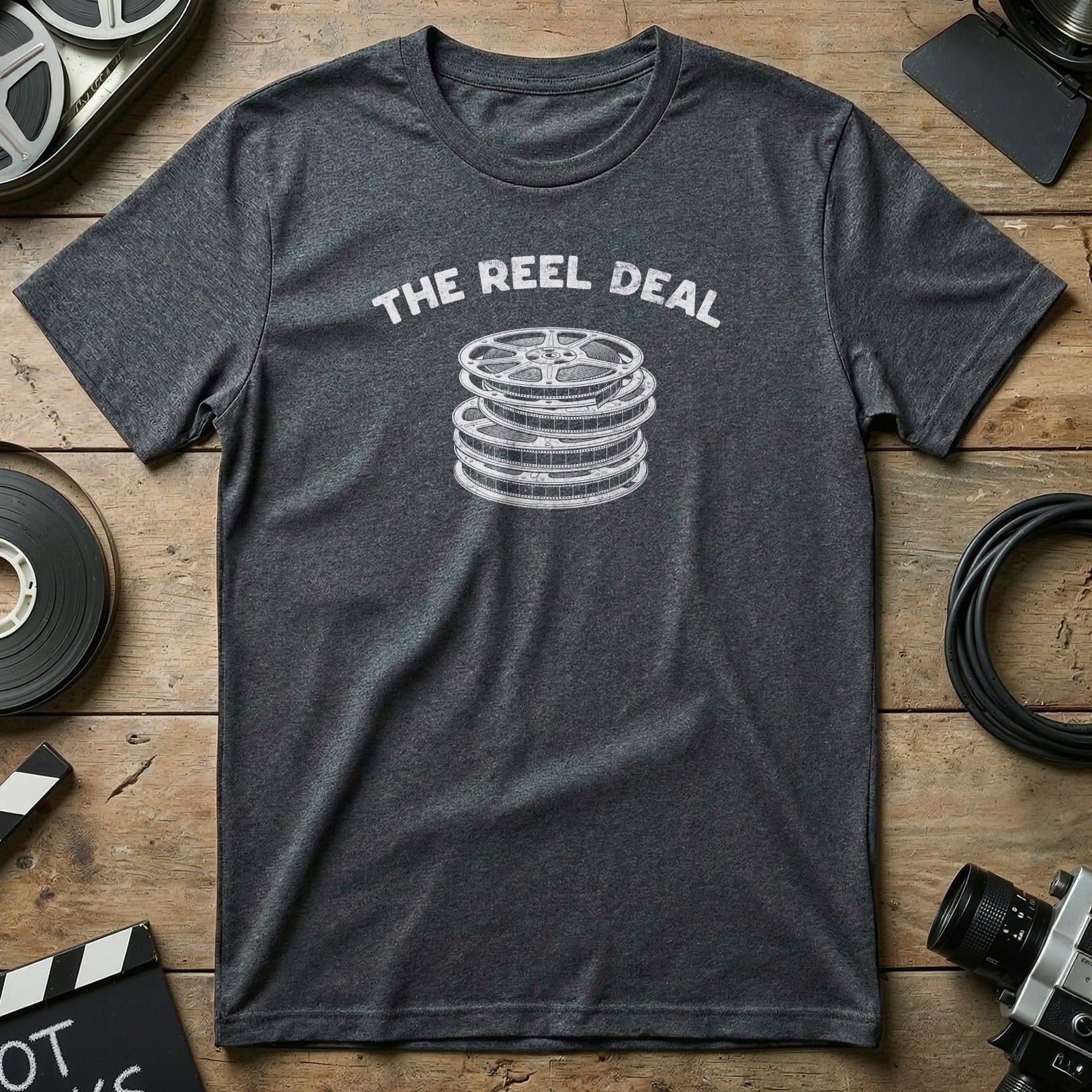 THE REEL DEAL Film Reels Image Dark Gray T-shirt product type