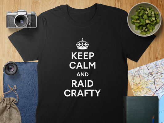 Keep Calm and Raid Crafty Black Unisex T-Shirt product