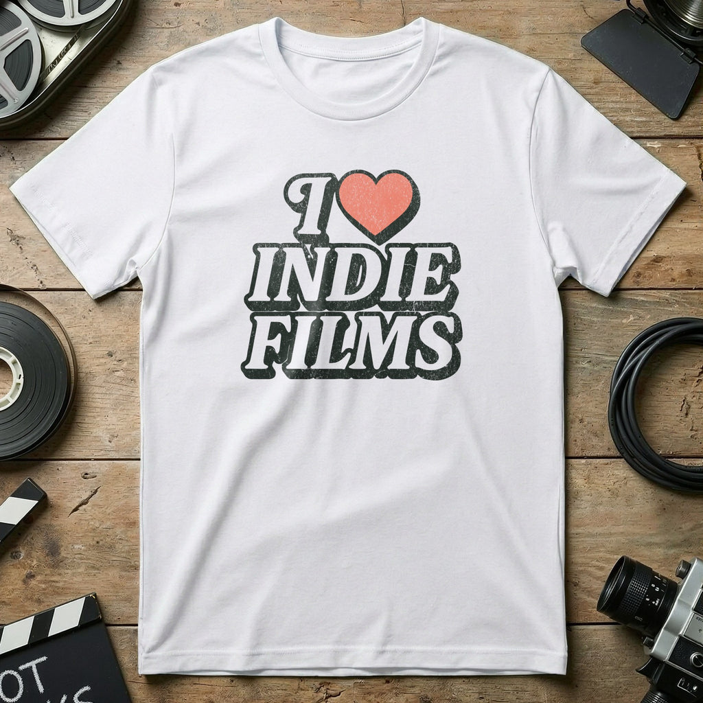 I Heart Indie Films Graphic T-Shirt for Fans of Indie Cinema