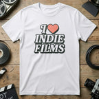 I Heart Indie Films Graphic T-Shirt for Fans of Indie Cinema