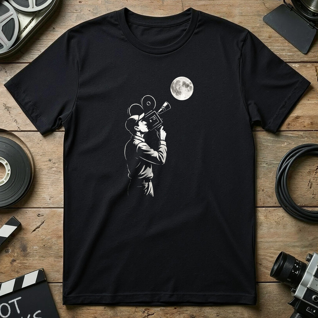 Vintage Filmmaker Graphic T-Shirt with Moon Design