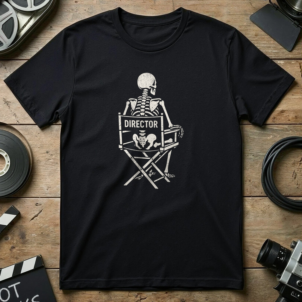 Skeleton Director Chair Graphic Black T-shirt