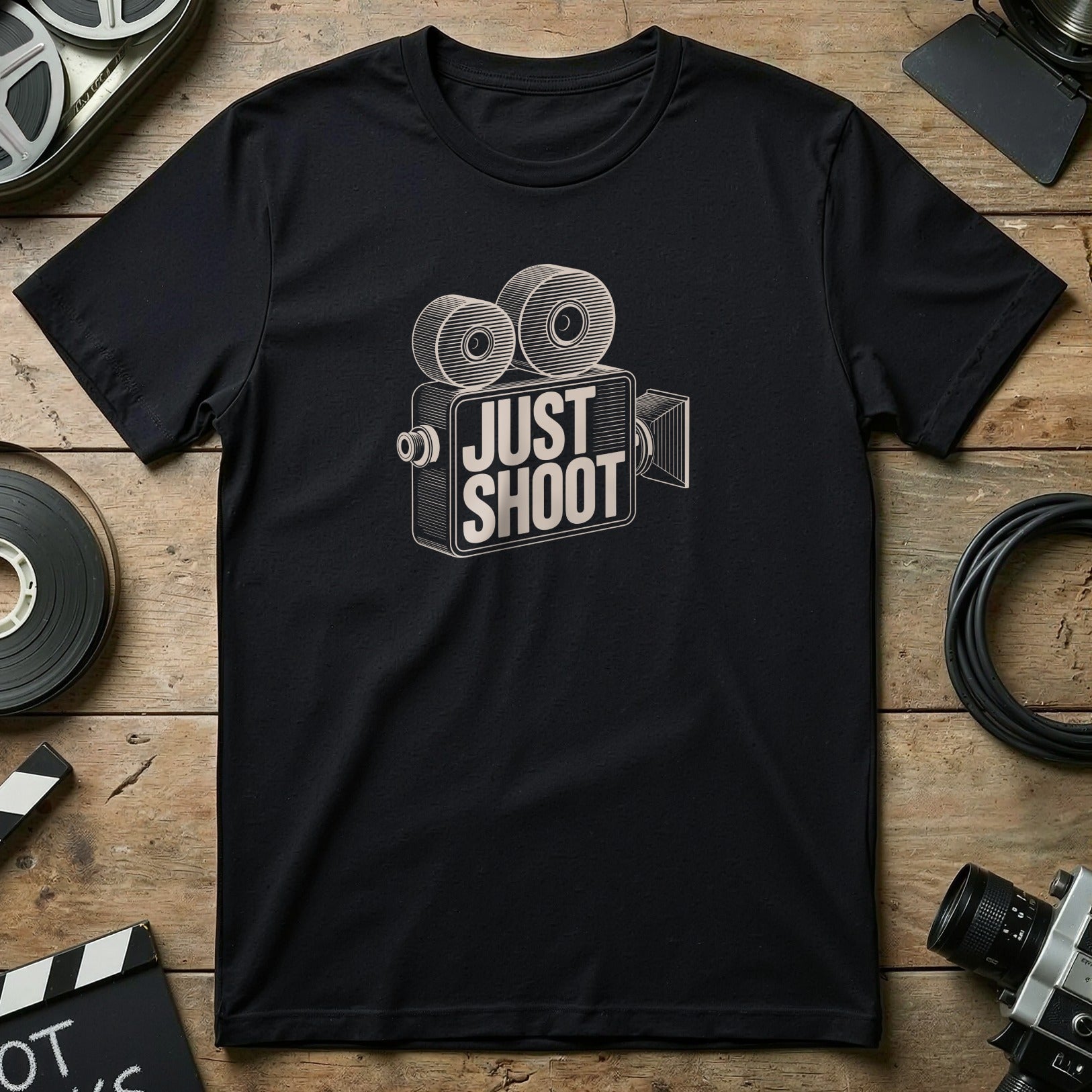 Just Shoot Camera Graphic T-shirt for Film Enthusiasts