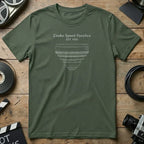 Olive green t-shirt with Cooke Speed Panchro lens illustration and text.