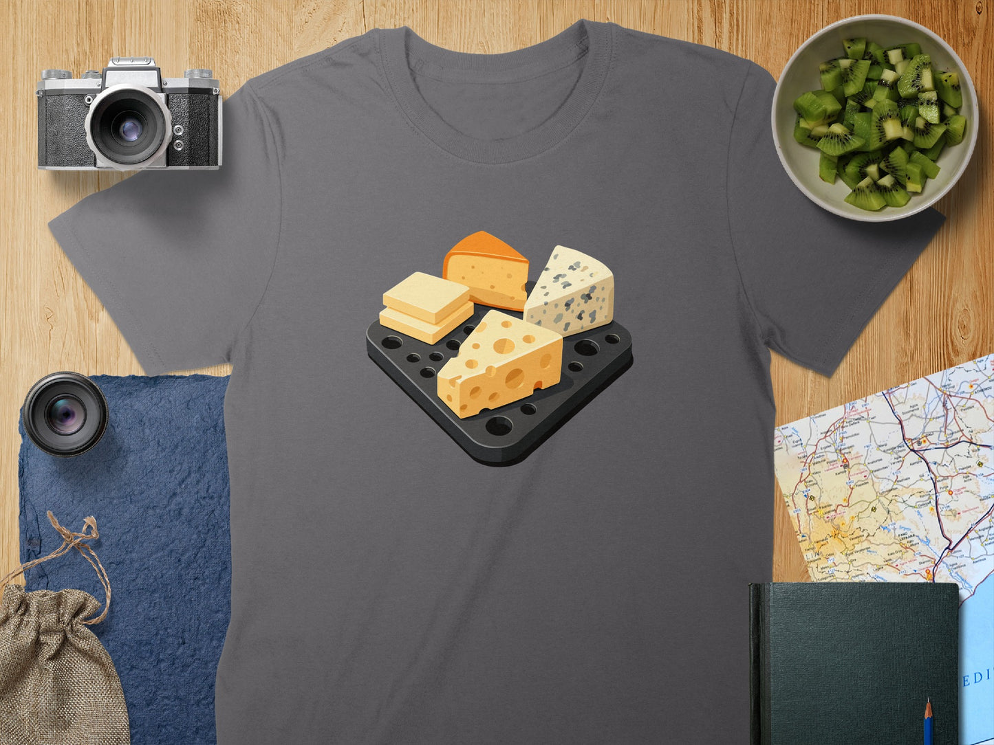 Illustrated Cheese Platter Graphic on Dark T-shirt product