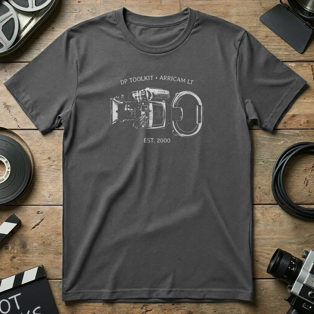 Gray t-shirt with DP Toolkit ARRICAAM LT and camera graphics.