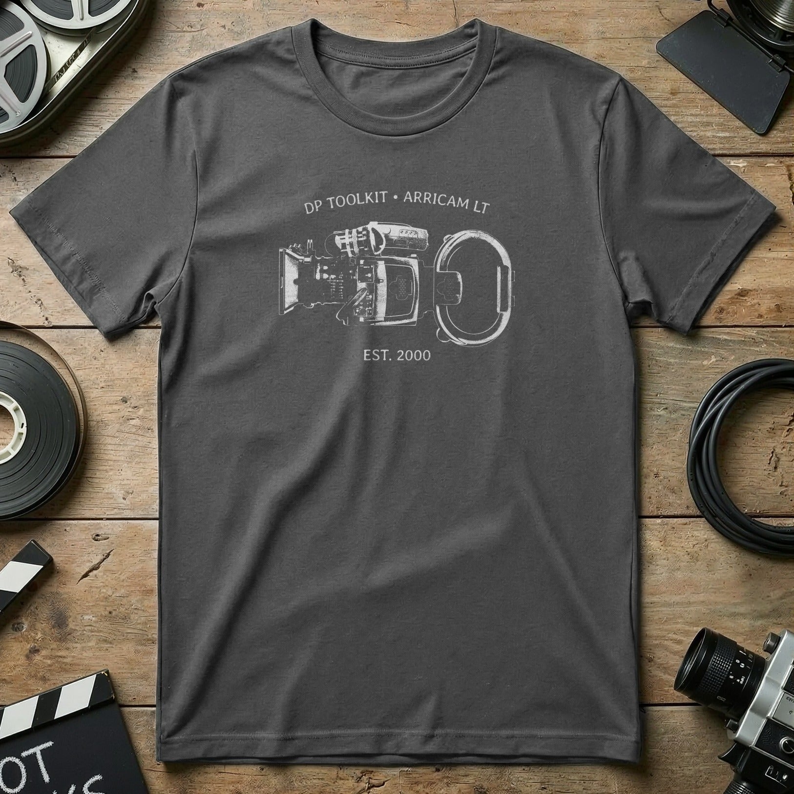 Gray t-shirt with DP Toolkit ARRICAAM LT and camera graphics.
