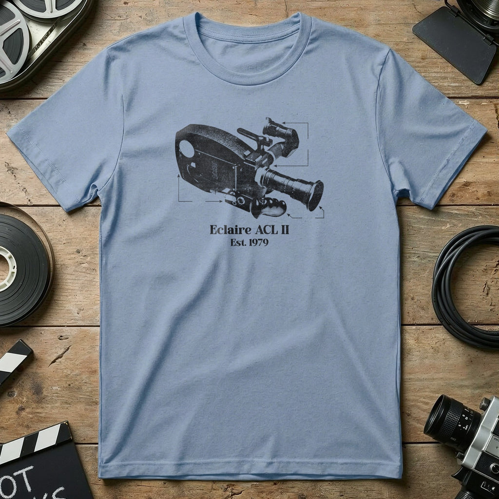 T-shirt with graphic of Eclair ACL camera, Est. 1979.
