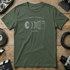 Olive green t-shirt with line art of ARRI Alexa 35 camera and "DPL Toolkit EST. 2022".