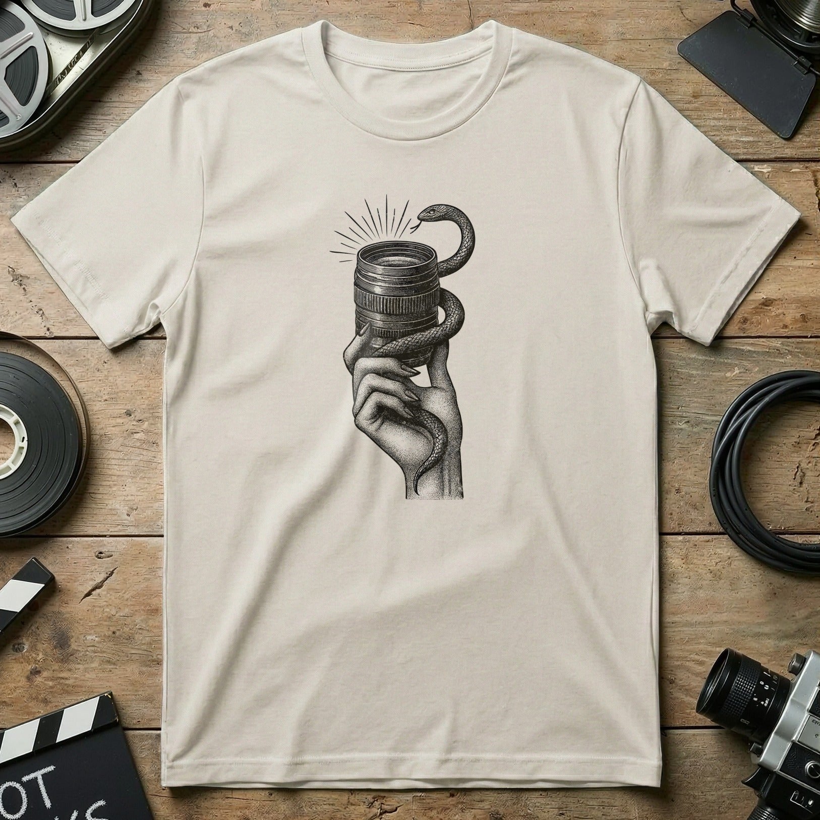 Snake Wrapped Camera Lens Graphic T-Shirt