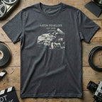 Dark grey t-shirt with "AATON PENELOPE EST. 2008" and camera engine graphic.