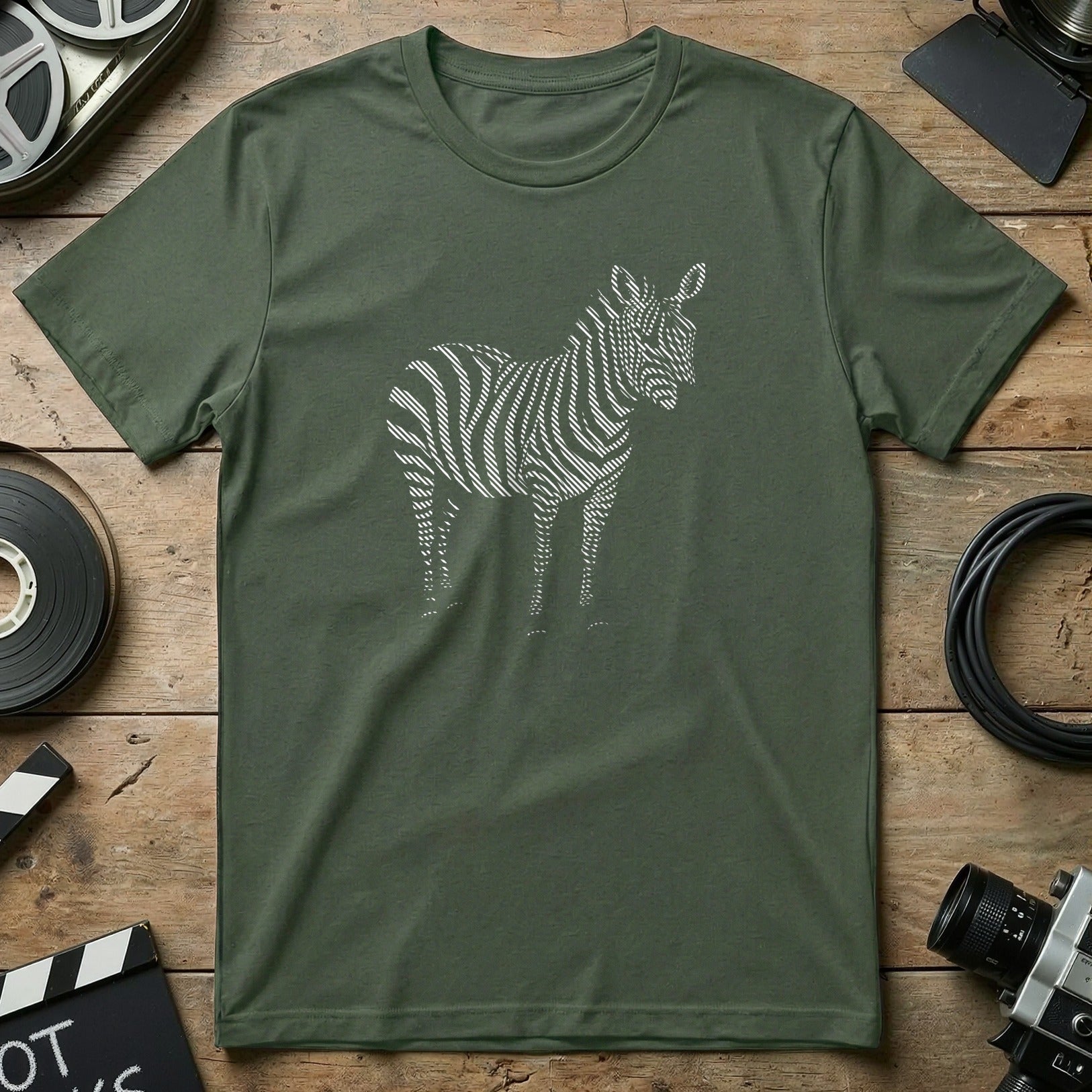 Green T-Shirt Featuring Artistic Zebra Design Shirt
