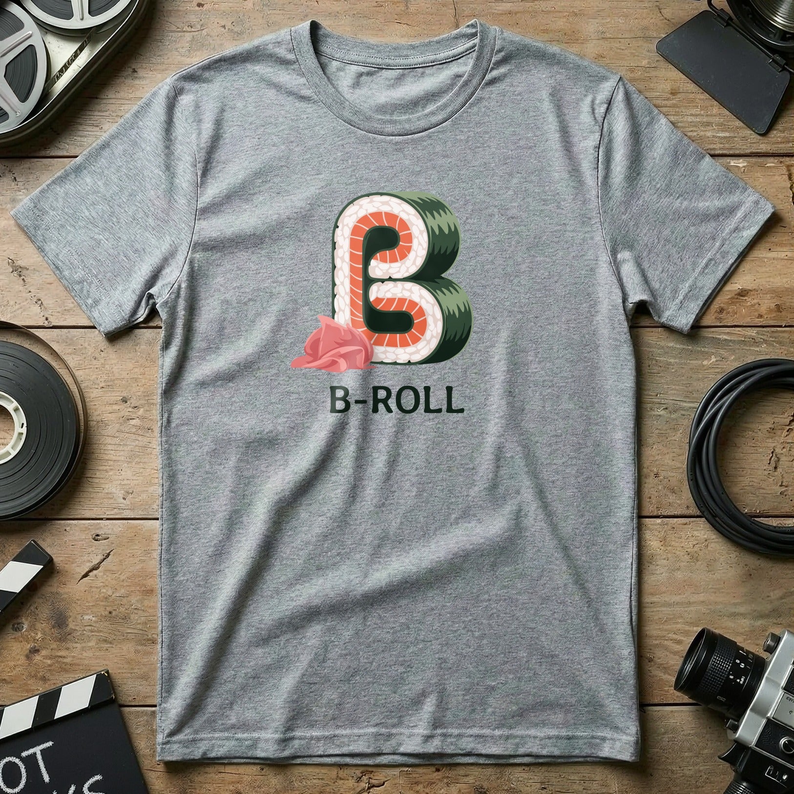 B-Roll Graphic Sushi Design Gray T-Shirt