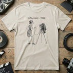 T-shirt featuring a vintage illustration of a woman with a camera.