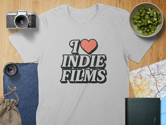I Love Indie Films Graphic Tee Fashionable Clothing Product