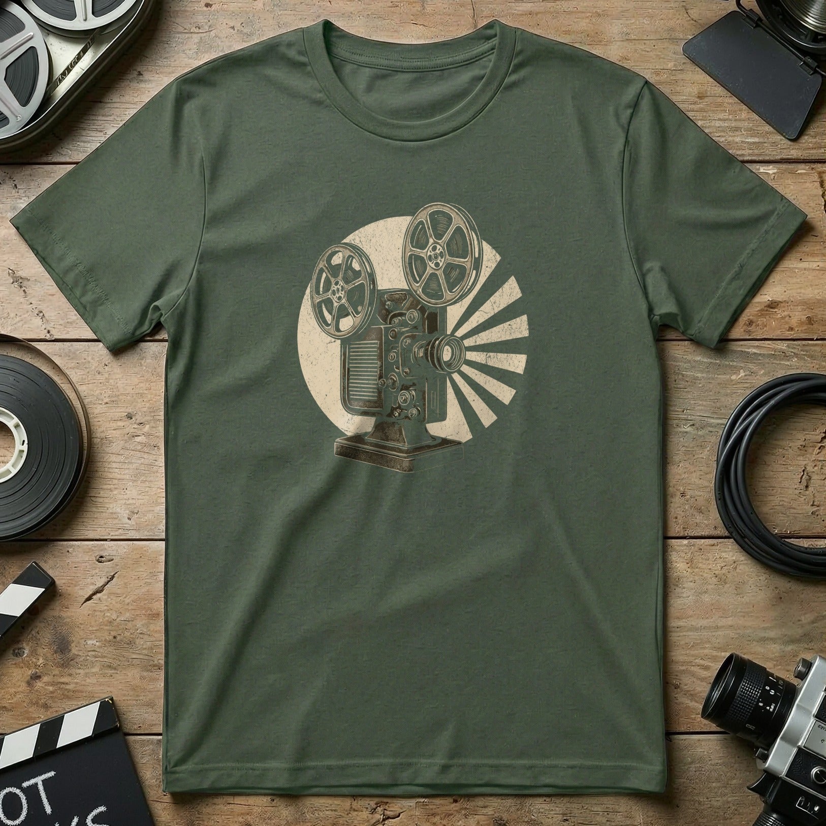 Vintage Film Projector Graphic Print T-Shirt