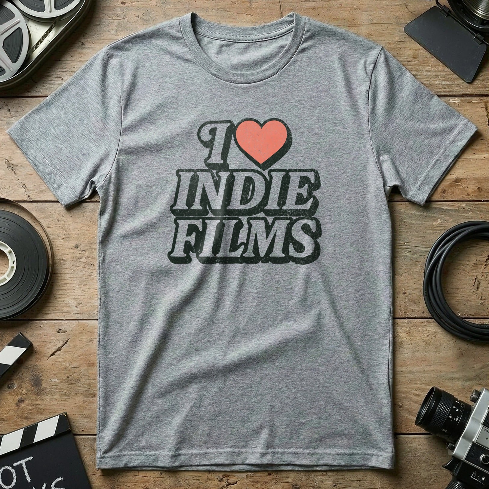 I Love Indie Films T-Shirt for Movie Buffs and Filmmakers