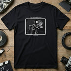 Black t-shirt with vintage film camera graphic and "The Workhorse Est. 1946" text.