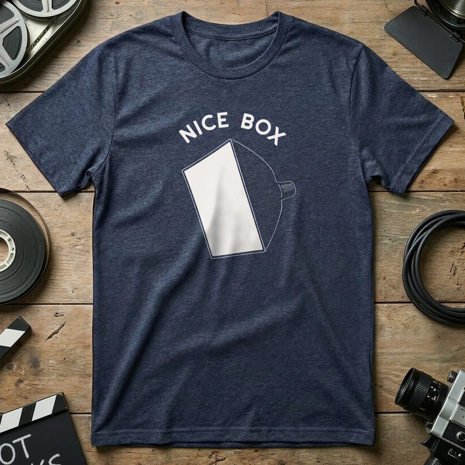 Nice Box Graphic Design on Dark Blue Shirt