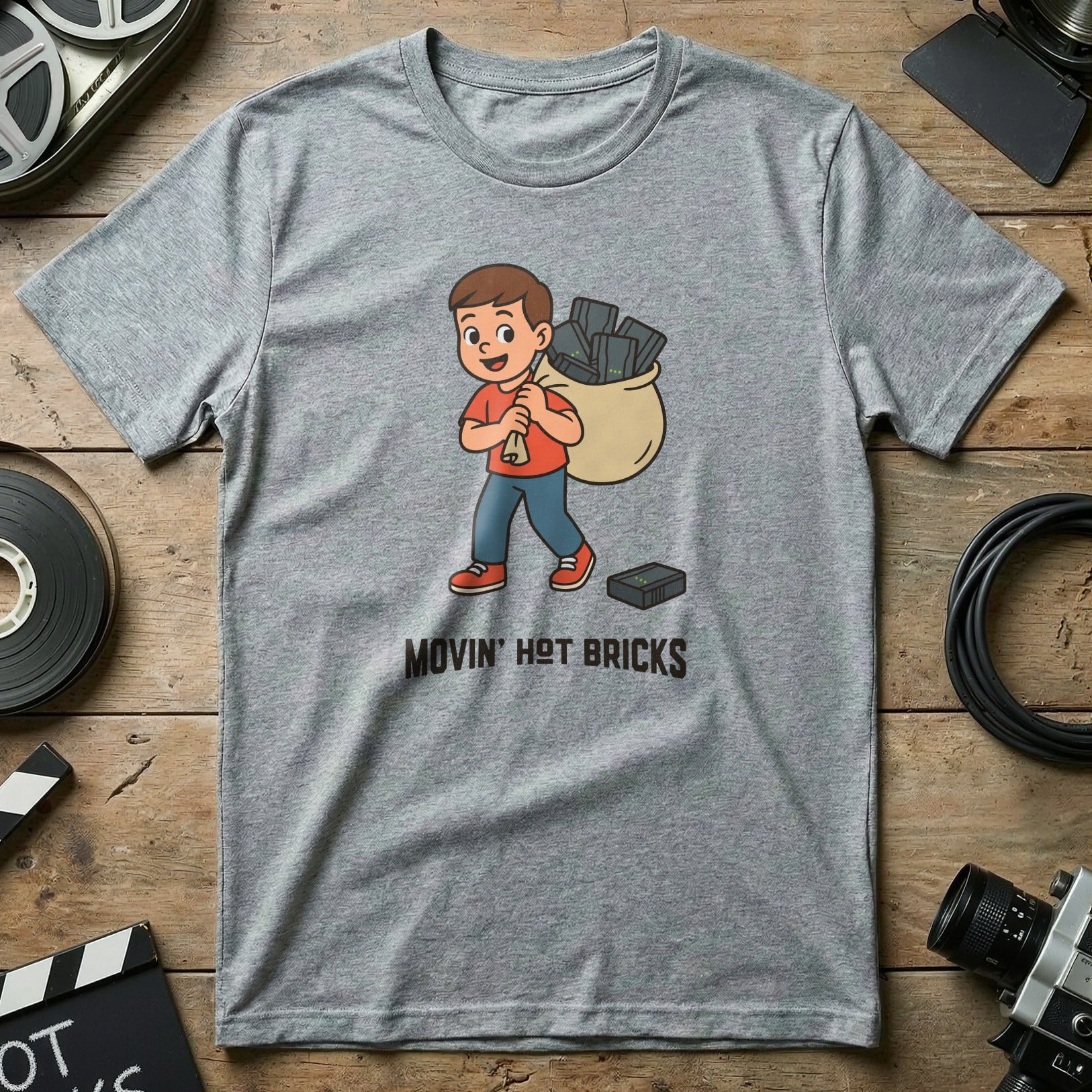 Movin' Hot Bricks Graphic T-Shirt Fun Comic Design