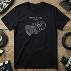 Black t-shirt with Arriflex 35 BL camera line drawing, est. 1975.