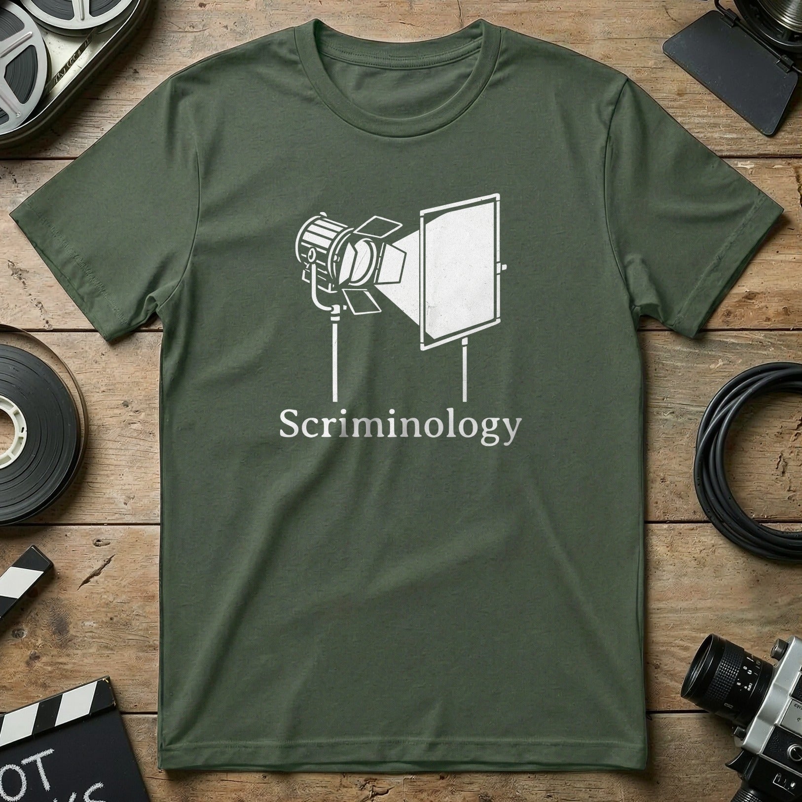 Scriminology Tee Shirt with Film Equipment Graphic