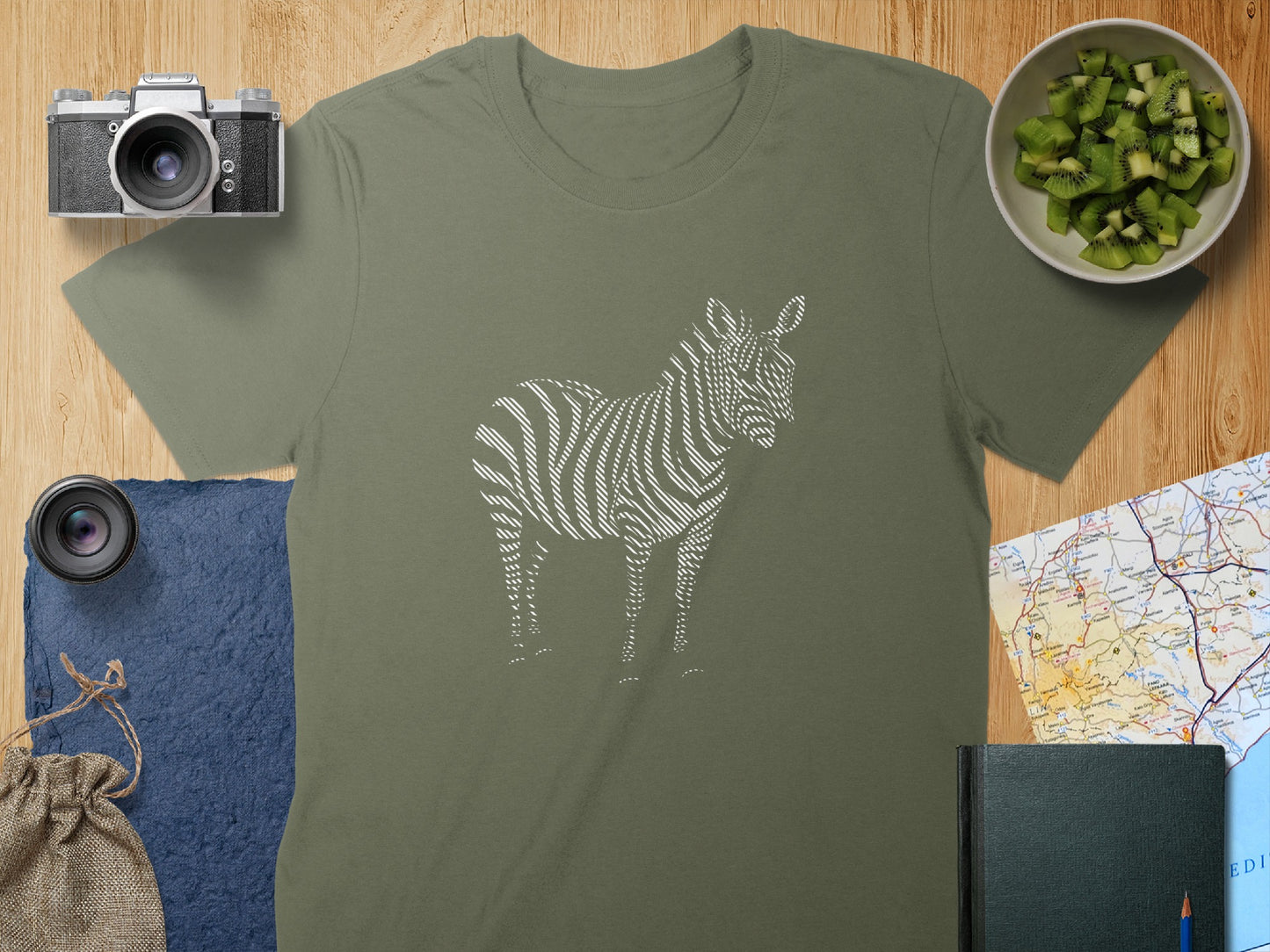 Zebra Line Art Graphic Green T-Shirt Product Type
