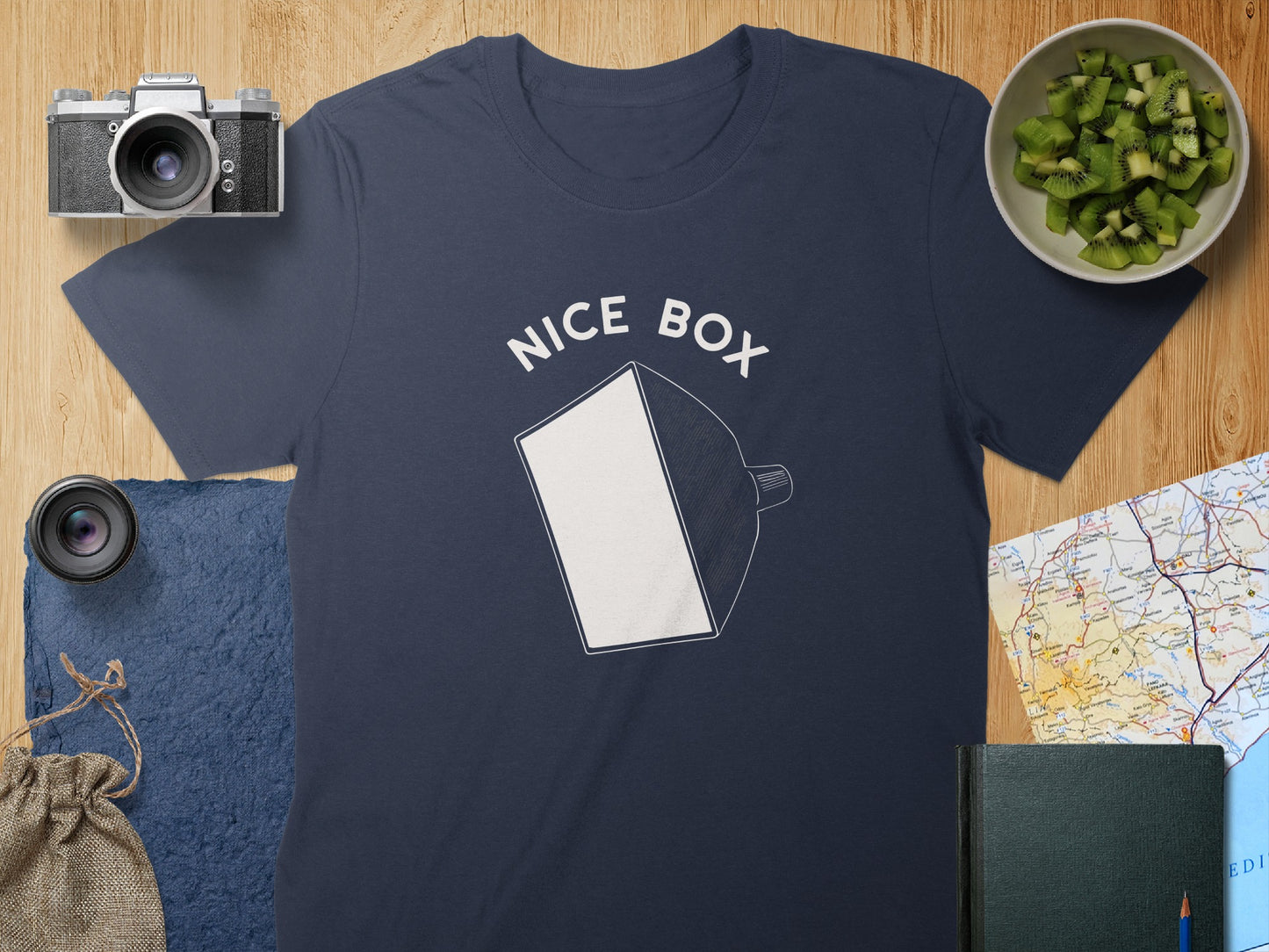 Nice Box Graphic Design on Navy Blue T-shirt product