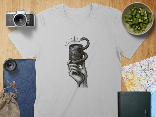 Serpent Wrapped Camera Lens Illustration Shirt product type