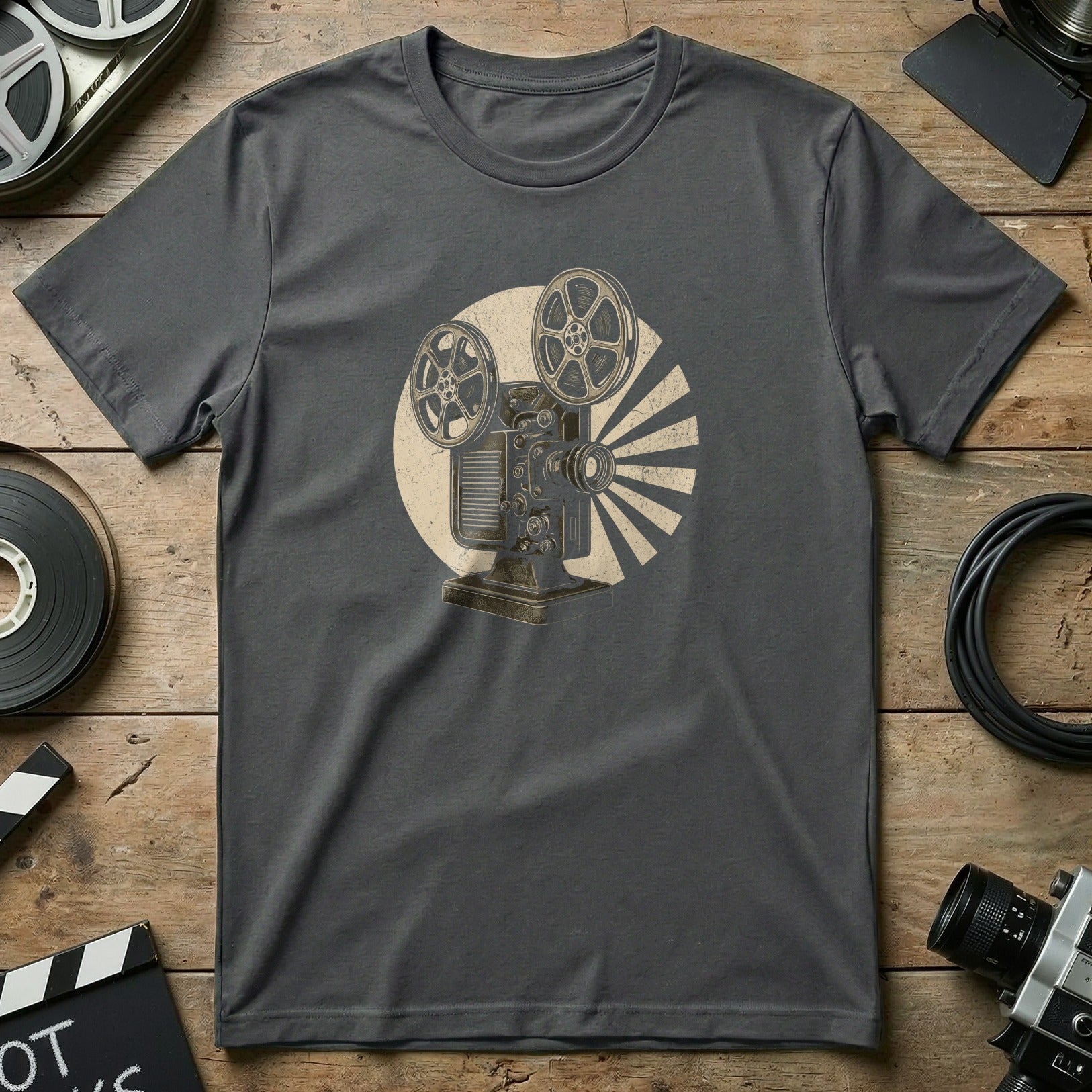 Retro Film Projector Graphic T-Shirt for Movie Fans
